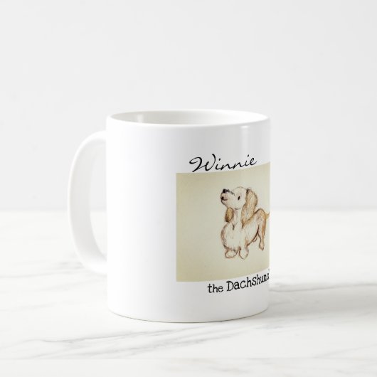 "Kunst durch Heide" Winnie die Tasse der Dackel (Vorderseite Links)