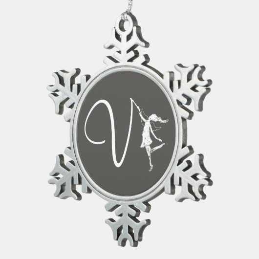 Kunst-Fee-Initiale: V Schneeflocken Zinn-Ornament (Rechts)