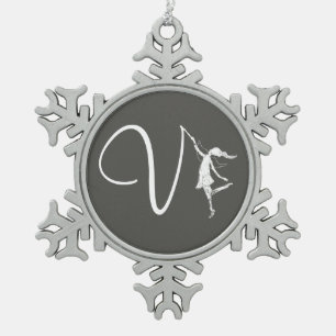Kunst-Fee-Initiale: V Schneeflocken Zinn-Ornament