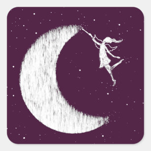 Kunst-Fee: Malen Sie den Mond (lila) Quadratischer Aufkleber