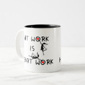 Kunst-Feen: Kunstwerk ist Herz-Arbeit Zweifarbige Tasse (Vorderseite Links)