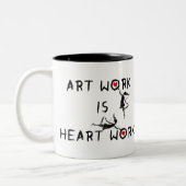 Kunst-Feen: Kunstwerk ist Herz-Arbeit Zweifarbige Tasse (Links)