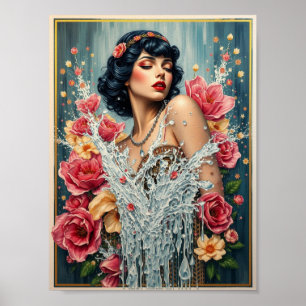 Kunst für Mädchen und Blume Poster