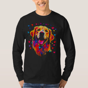 Kunst Golden Retriever Hund Blau Rotes Herz T-Shirt
