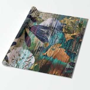 Kunst Grafik und Aquarell Herbst farbenfroher Hint Geschenkpapier