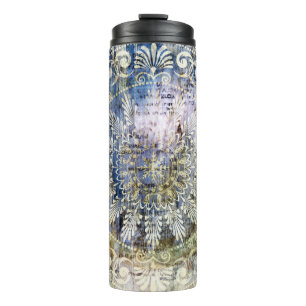 kunst grunge vintage texturierter hintergrund mit thermosbecher