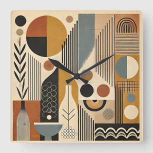 Kunst im Stil der Mitte des 20. Jahrhunderts Herbs Quadratische Wanduhr