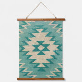 Kunst im Südwesten, Aquamarine Hängebänder Wandteppich Mit Holzrahmen (Vorderseite)
