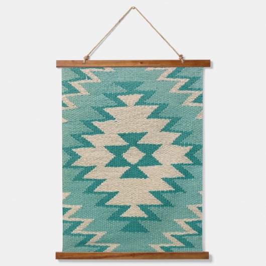 Kunst im Südwesten, Aquamarine Hängebänder Wandteppich Mit Holzrahmen (Vorderseite)