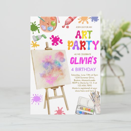 Kunst in Party Geburtstag Einladung (Stehend Vorderseite)