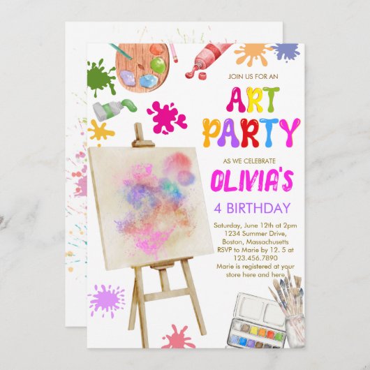 Kunst in Party Geburtstag Einladung (Vorne/Hinten)