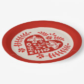 Kunst in Rot und Weiß Pappteller (Schrägansicht)