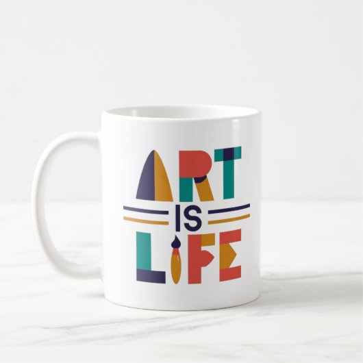 "Kunst ist das Leben" farbenfrohe Tank Top Kaffeetasse (Links)
