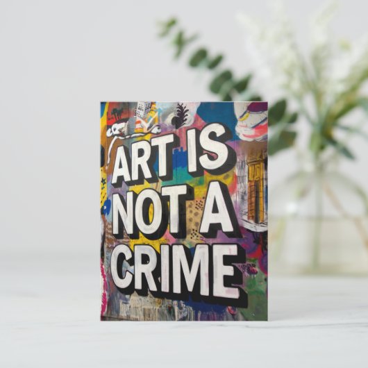 Kunst ist kein Verbrechen farbenfroher Graffiti Postkarte (Stehend Vorderseite)