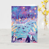 Kunst-Karte: Lila Penguin-Party am Zoo Karte (Gelbe Blume)