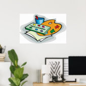 Kunst liefert Aquarellfarbenpalette und Pinsel Poster (Heimbüro)