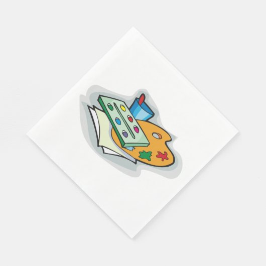 Kunst liefert Aquarellfarbenpalette und Pinsel Serviette (Ecke)