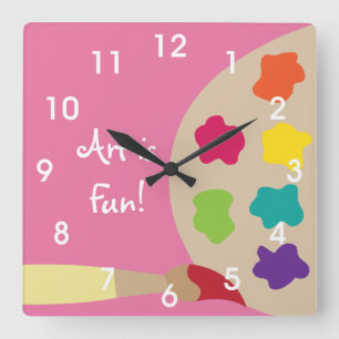 Kunst-Malerei-Paletten-Wanduhr - Rosa Quadratische Wanduhr