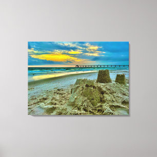 Kunst, Mauer, Sandburg am Strand Leinwanddruck