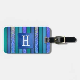 Kunst-Monogramm Blues im Glasfusion-Design Gepäckanhänger
