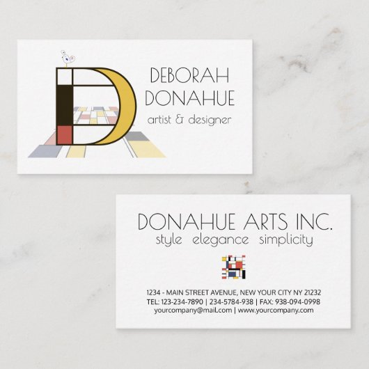 Kunst-Monogramm im neoplastischen Stil. Buchstabe  Visitenkarte (Vorne/Hinten)