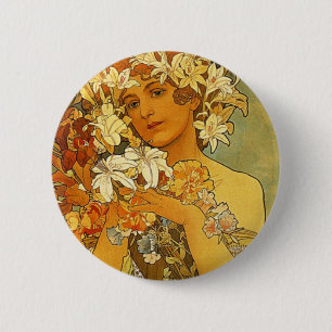 Kunst Nouveau Alphonse Mucha Blume Button