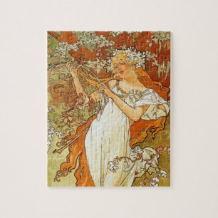 Kunst Nouveau Alphonse Mucha Frühlings-Puzzlespie Puzzle