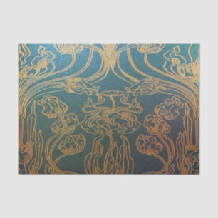 Kunst Nouveau, aquamarin und Gold, aquamarin, Seidenpapier