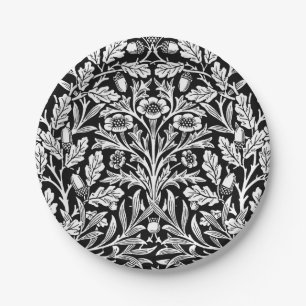 Kunst Nouveau Blumendamast, Schwarzweiss Pappteller