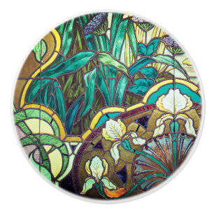 Kunst nouveau Buntglas mit Blumen Keramikknauf