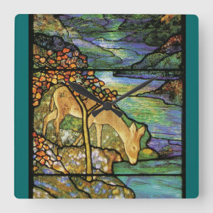 Kunst Nouveau Buntglas-Tiffany-Natur Quadratische Wanduhr