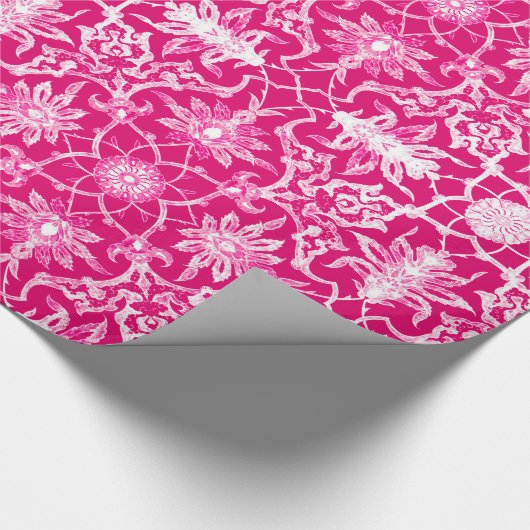 Kunst Nouveau chinesisches Muster - Fuschia Rosa Geschenkpapier (Ecke)