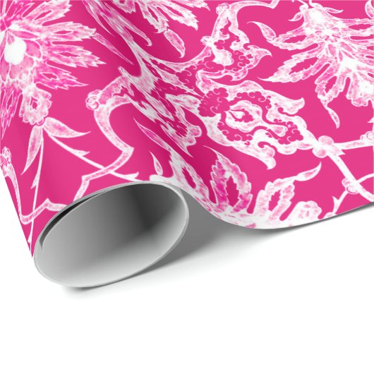 Kunst Nouveau chinesisches Muster - Fuschia Rosa Geschenkpapier (Rolleneckpunkt)