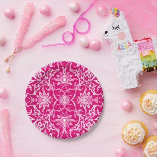 Kunst Nouveau chinesisches Muster - Fuschia Rosa Pappteller (Party)