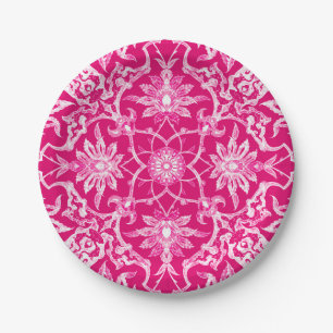 Kunst Nouveau chinesisches Muster - Fuschia Rosa Pappteller