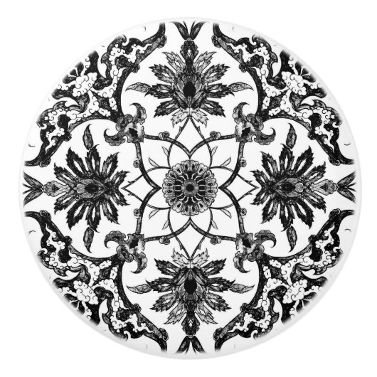 Kunst Nouveau chinesisches Muster - Schwarzweiss Keramikknauf (Vorderseite)