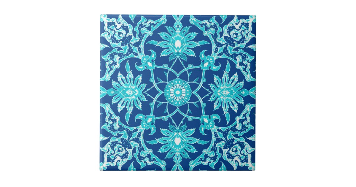Kunst Nouveau chinesisches Muster - Türkis und Fliese | Zazzle.de