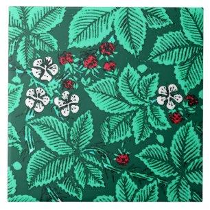 Kunst Nouveau Erdbeeren und Blätter, Türkis Fliese