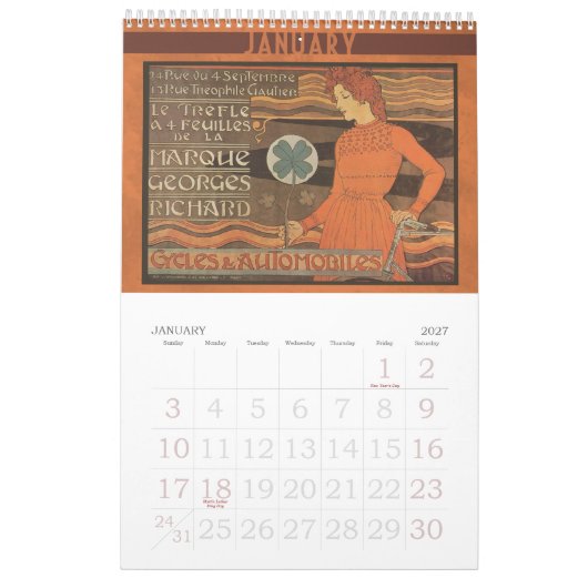 Kunst Nouveau Fahrrad-Kalender 2014 Vintag Kalender (Jan 2027)