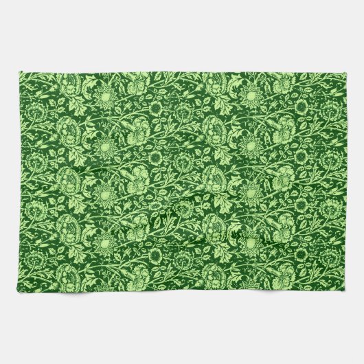 Kunst Nouveau Gartennelken-Damast, Forest Green Küchentuch (Horizontal)