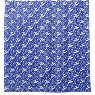 Kunst Nouveau Ikat - Kobalt-Blau und Weiß Duschvorhang