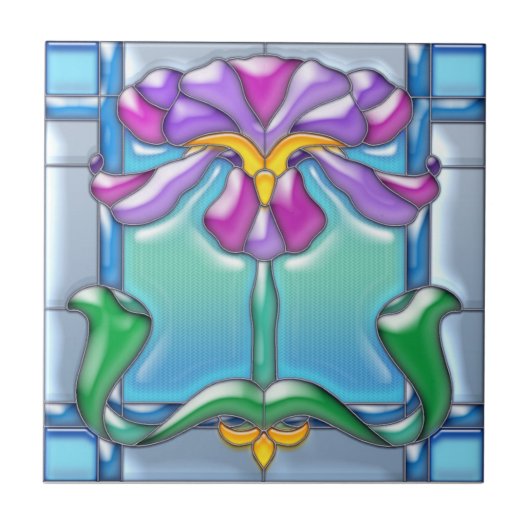 Kunst Nouveau Iris-Buntglas Fliese (Vorderseite)