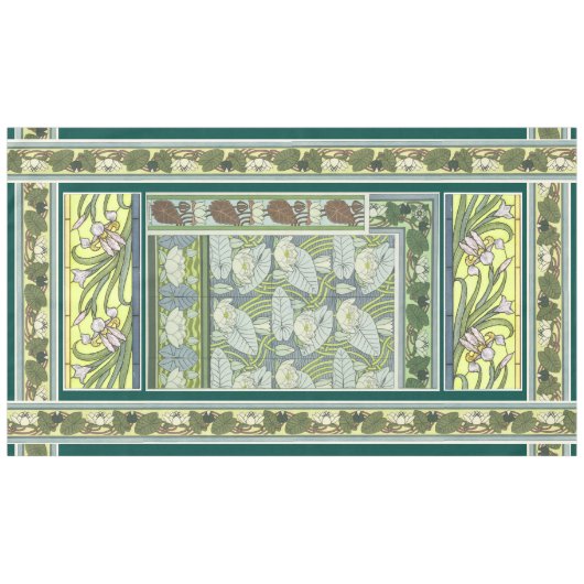 Kunst Nouveau Iris-Wasserlilie-Blumen mit Blumen Tischdecke (Vorderseite (Horizontal))