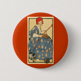 Kunst Nouveau - Mädchen, das mit ihrer Katze Button