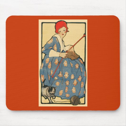 Kunst Nouveau - Mädchen, das mit ihrer Katze Mousepad (Vorne)