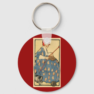 Kunst Nouveau - Mädchen, das mit ihrer Katze Schlüsselanhänger