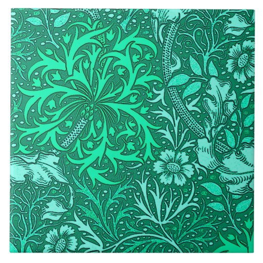 Kunst Nouveau Meerespflanze mit Blumen, Türkis und Fliese (Vorderseite)