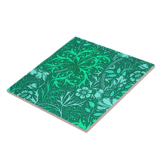 Kunst Nouveau Meerespflanze mit Blumen, Türkis und Fliese (Seite)