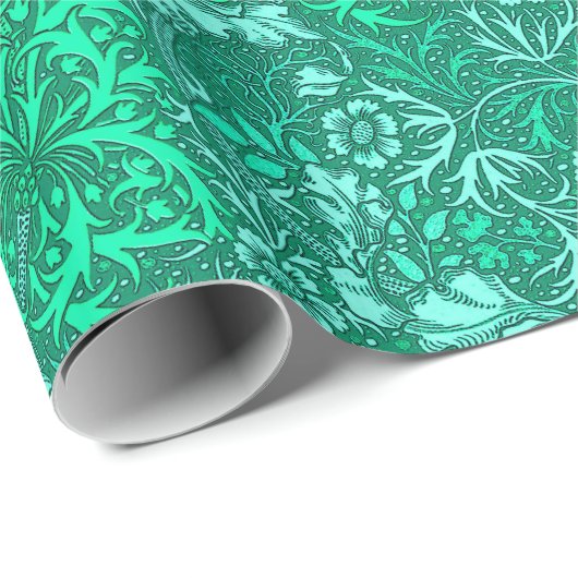 Kunst Nouveau Meerespflanze mit Blumen, Türkis und Geschenkpapier (Rolleneckpunkt)