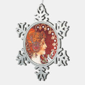 Kunst Nouveau Mucha Dame Snowflake Ornament (Rechts)
